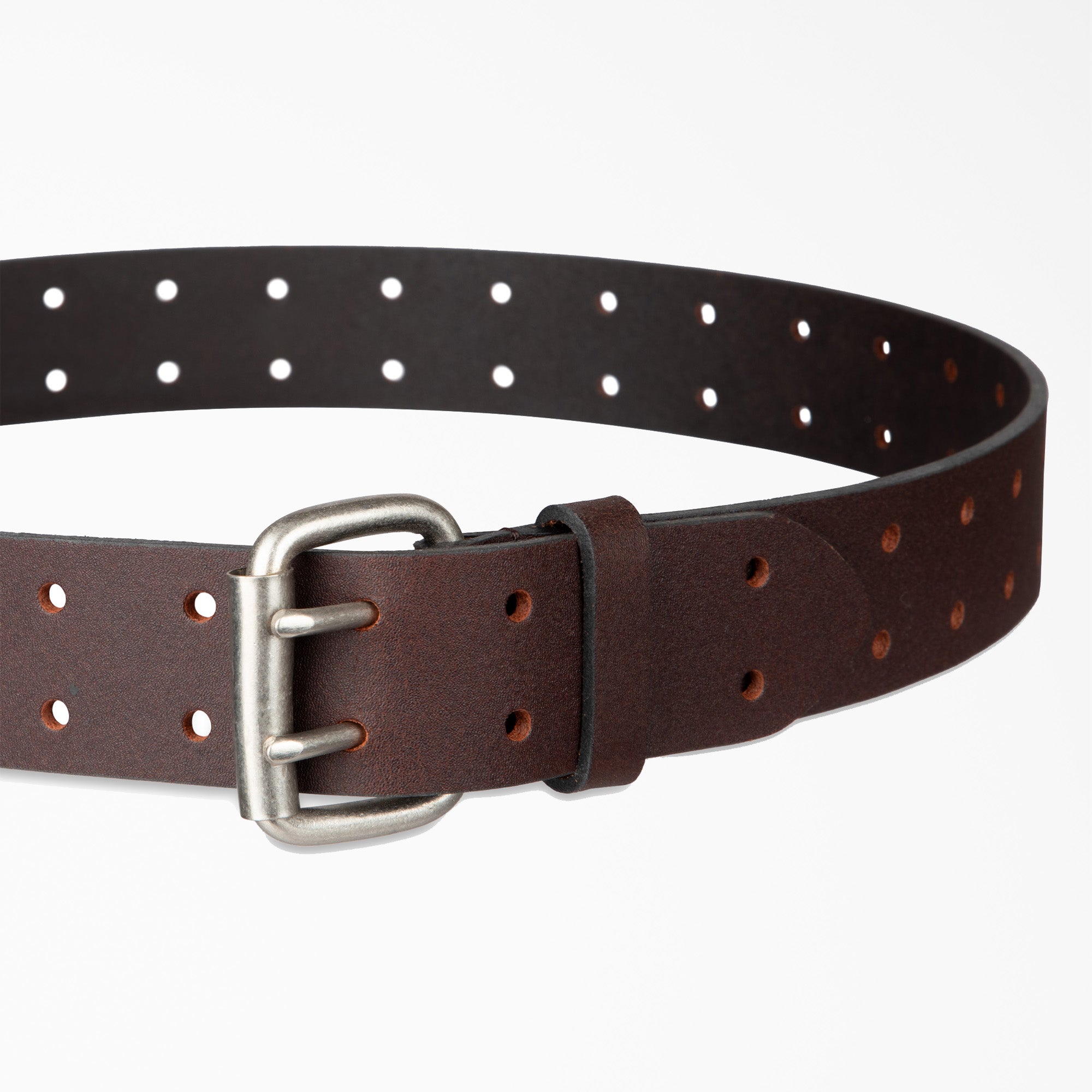 Perforated Leather Double Prong Buckle Belt