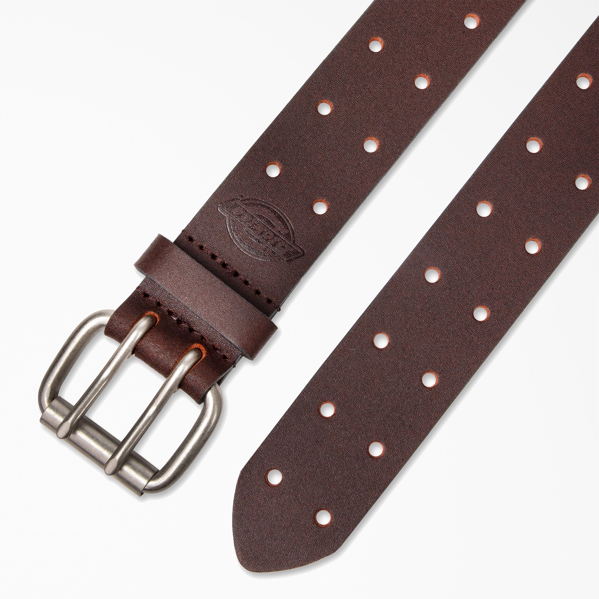Perforated Leather Double Prong Buckle Belt
