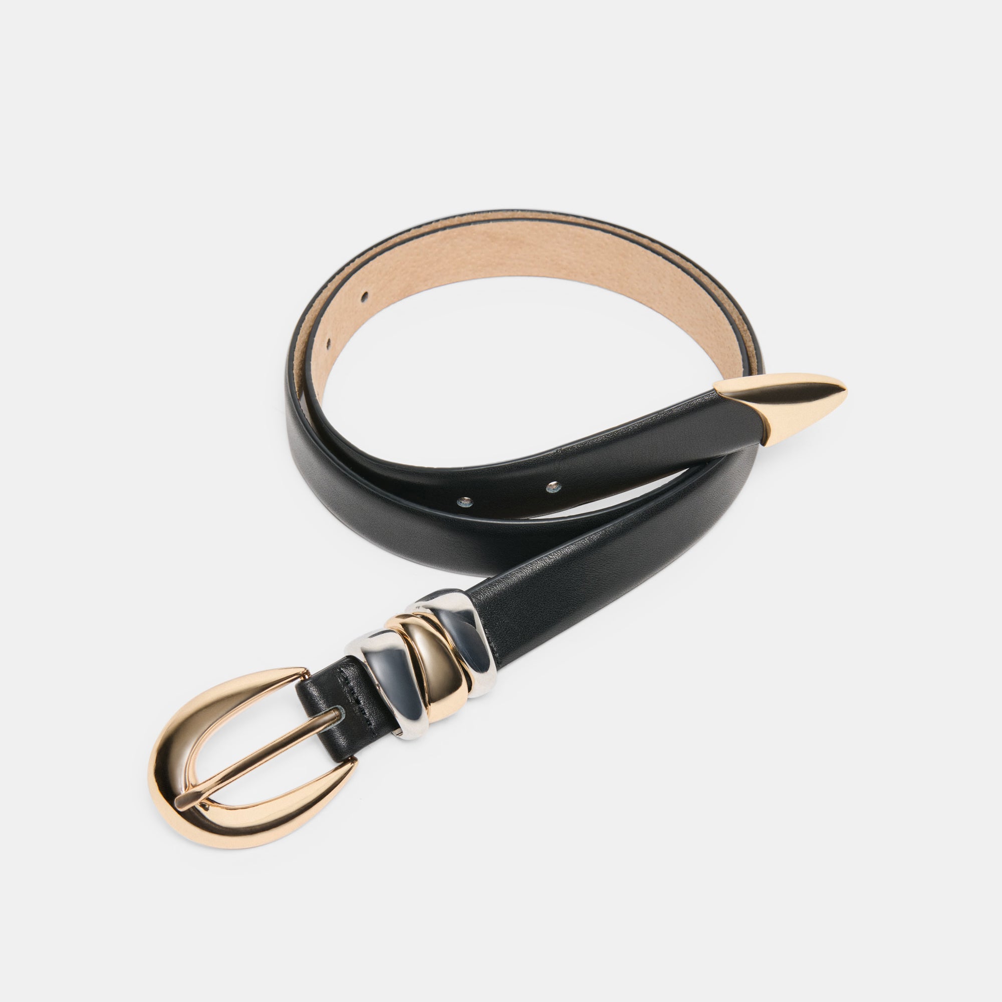 MIXED METAL BUCKLE BELT BLACK