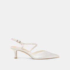 KAMRA PEARL MID HEELS TRUE WHITE SATIN