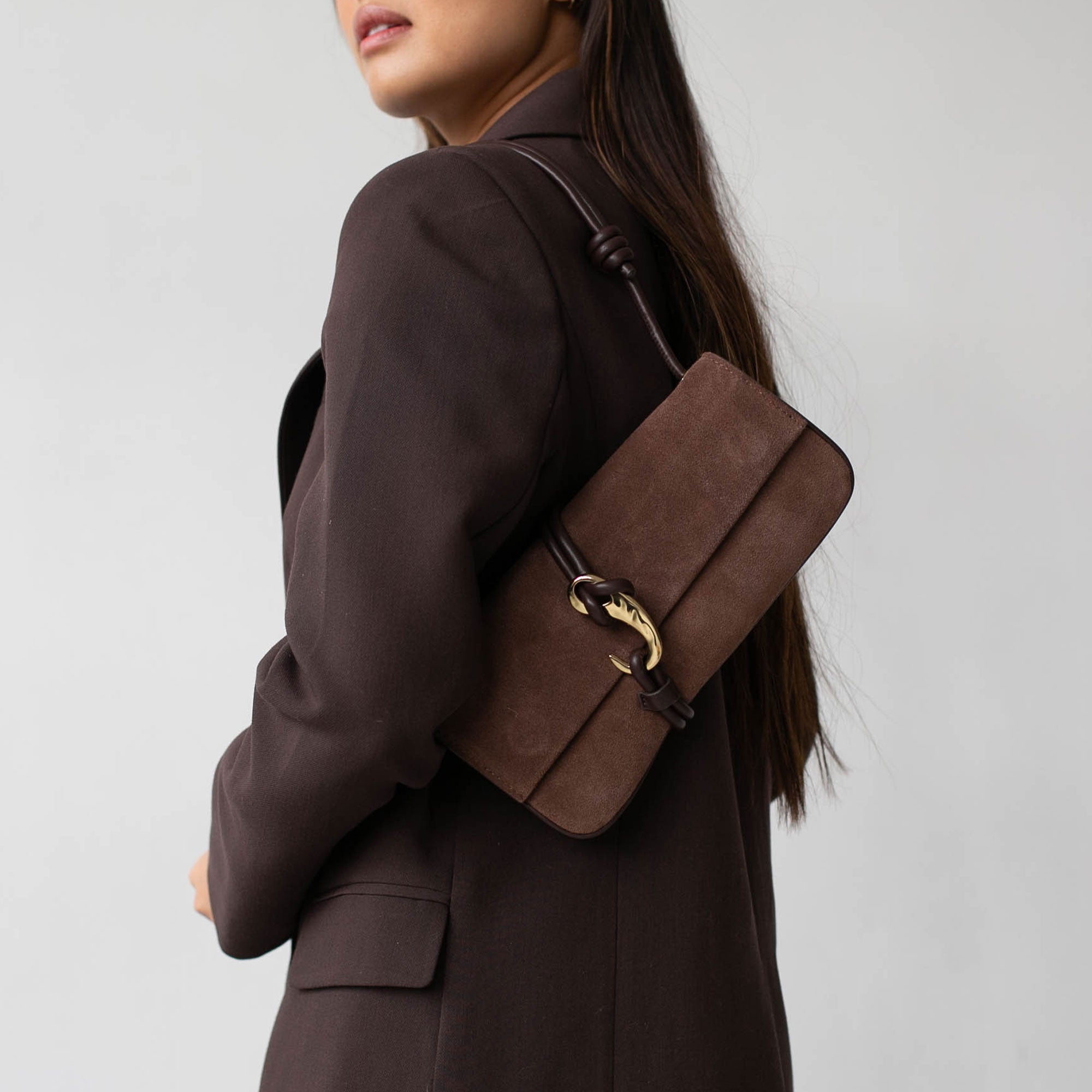 ALICE SHOULDER BAG CHOCOLATE SUEDE